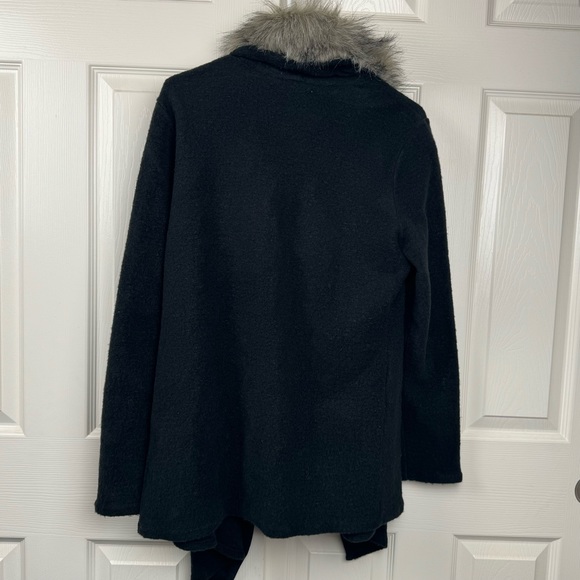Bar III Cotton Wool Blend Black Cardigan Sweater with removable faux fur Size M - Picture 3 of 9